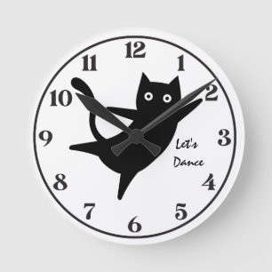 Cute Cat, Happy Cat,LetsDance, Modern, Simple Round Clock