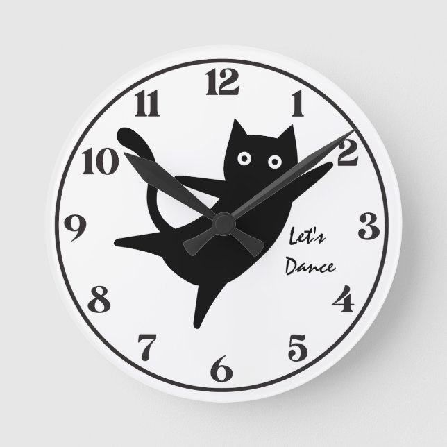 Cute Cat, Happy Cat,LetsDance, Modern, Simple  Round Clock (Front)