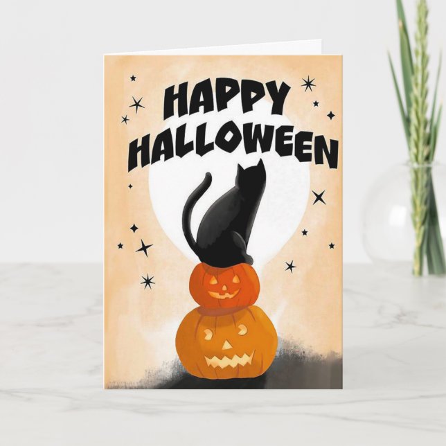 Cute Cat Happy Halloween Greeting Card (Front)