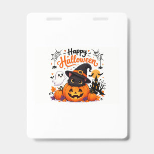Cute Cat Happy Halloween Travel Mug - Kawaii Witch ID Badge