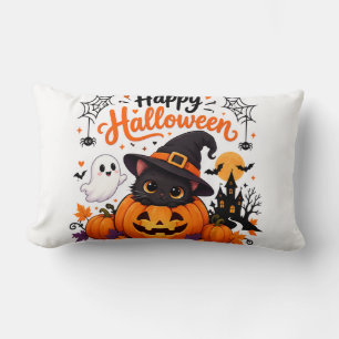 Cute Cat Happy Halloween Travel Mug - Kawaii Witch Lumbar Cushion