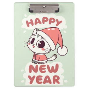 cute cat happy new year clipboard