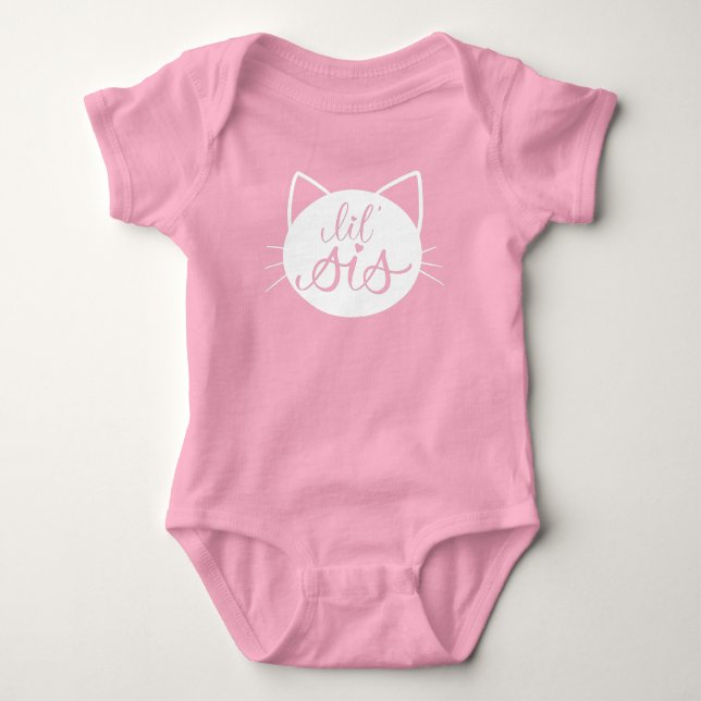Cute Cat Head Lil Sis Baby Bodysuit (Front)