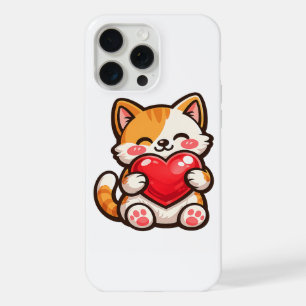 Cute Cat Heart – Kawaii Cat Hugging Red Heart, Cut iPhone 15 Pro Max Case