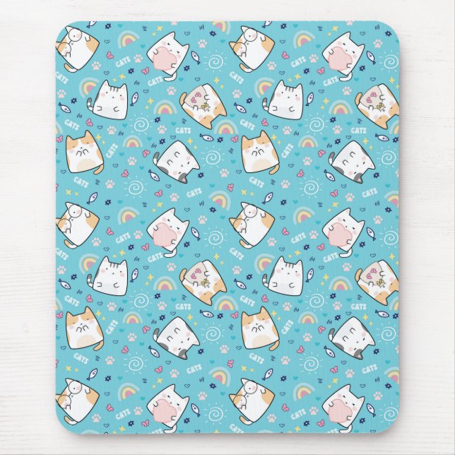 Cute Cat Heart Light Blue Mouse Pad (Front)