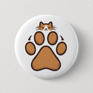 Cute Cat Hiding in Paw Print - Illustration  6 Cm Round Badge