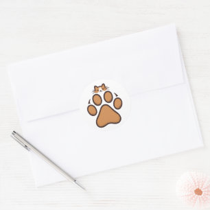 Cute Cat Hiding in Paw Print - Illustration Classic Round Sticker