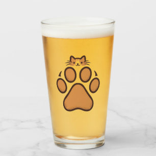 Cute Cat Hiding in Paw Print - Illustration Glass