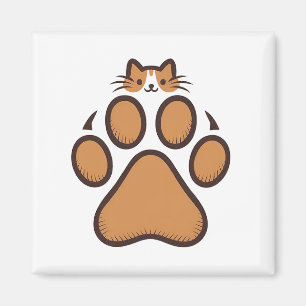 Cute Cat Hiding in Paw Print - Illustration  Magnet
