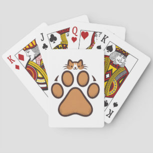 Cute Cat Hiding in Paw Print - Illustration Playing Cards