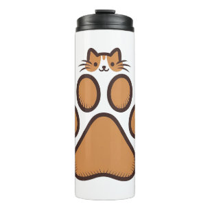 Cute Cat Hiding in Paw Print - Illustration Thermal Tumbler