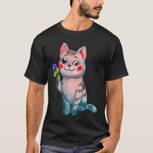 Cute Cat Holding A Violet February Birth Month Flo T-Shirt