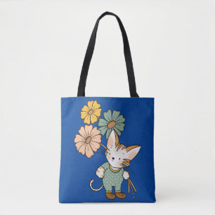 Cute Cat holding flowers  Tote Bag