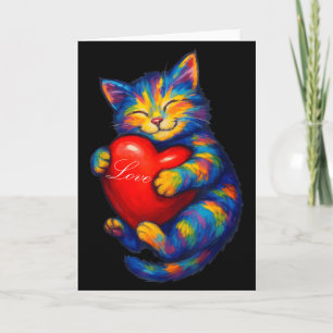 Cute Cat Holding Heart Valentine Cat Kitten Lover Card