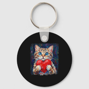Cute Cat Holding Heart Valentine Kitten Lovers  Key Ring