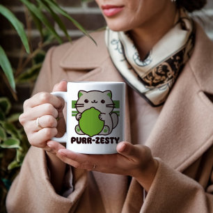 Cute Cat Holding Lime Pun  Coffee Mug