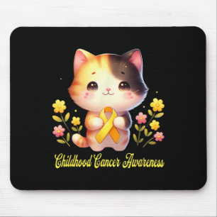 Cute Cat Holding Ribbon Childhood Cancer Awareness Mouse Pad