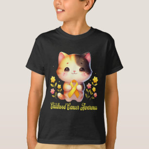 Cute Cat Holding Ribbon Childhood Cancer Awareness T-Shirt