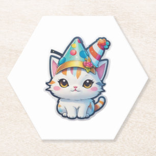 Cute cat holds a New Year's party Paper Coaster