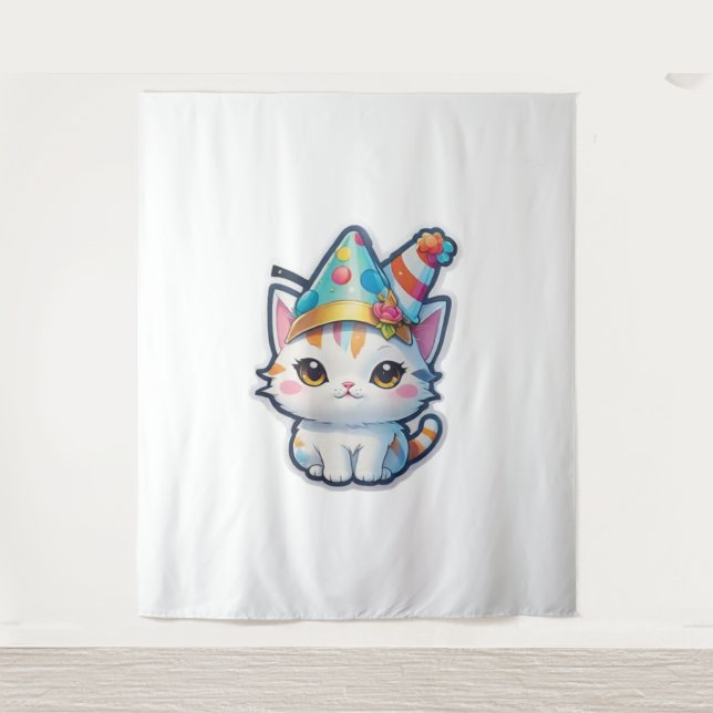 Cute cat holds a New Year's party   Tapestry (Front)