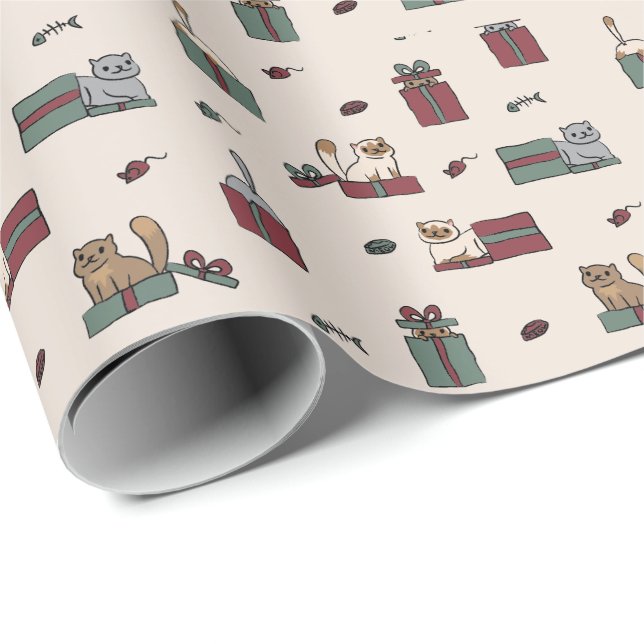 Cute Cat Holiday Wrapping Paper (Roll Corner)