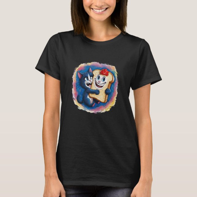 Cute Cat Hugging Jam Toast Funny Breakfast T-Shirt (Front)