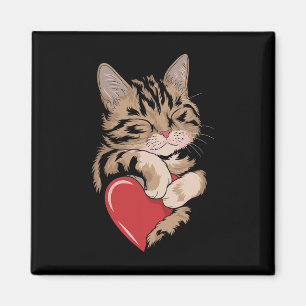 Cute Cat Hugging Valentine Heart Cat Lover Magnet