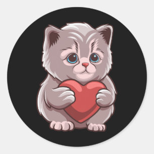 Cute Cat Hugging Valentine Heart Kitty Love Cat Classic Round Sticker