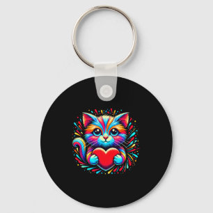 Cute Cat Hugging Valentine Heart Kitty Love Cat Ki Key Ring