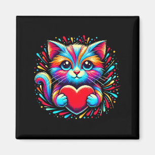 Cute Cat Hugging Valentine Heart Kitty Love Cat Ki Magnet