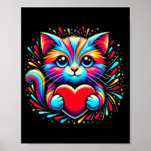 Cute Cat Hugging Valentine Heart Kitty Love Cat Ki Poster
