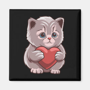 Cute Cat Hugging Valentine Heart Kitty Love Cat Magnet