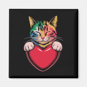 Cute Cat Hugging Valentine Heart Kitty Love Cat Magnet