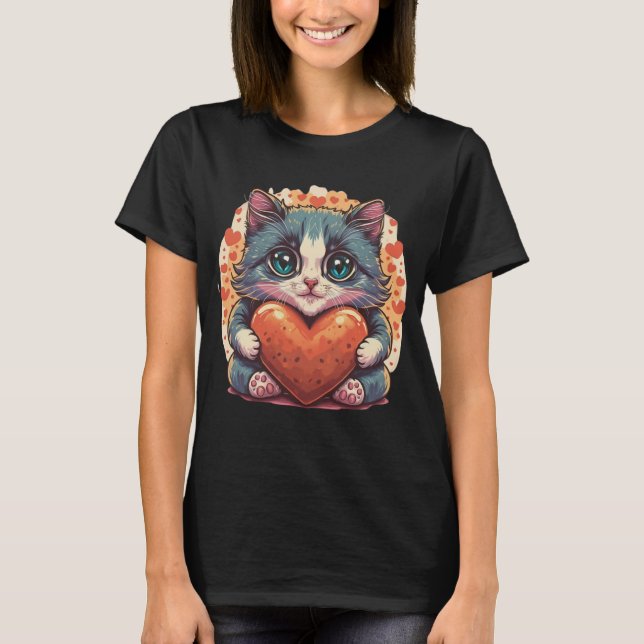  Cute Cat Hugging Valentine Heart Kitty Love cat T-Shirt (Front)