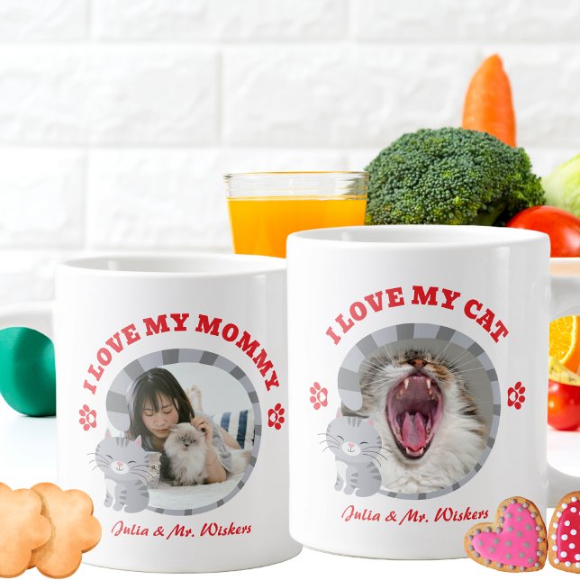 Cute Cat I Love My Mummy Cat Mama Photo Graphic Large Coffee Mug (Cute Cat I Love My Mommy Cat Mama Photo Graphic Giant Coffee Mug Add Your Text and Photo)