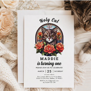 cute Cat I’m One! Cute Cat Girl 1st Birthday Invitation