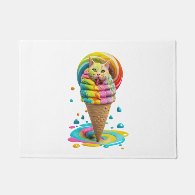 Cute Cat Ice Cream Cone colourful Doormat (Front)