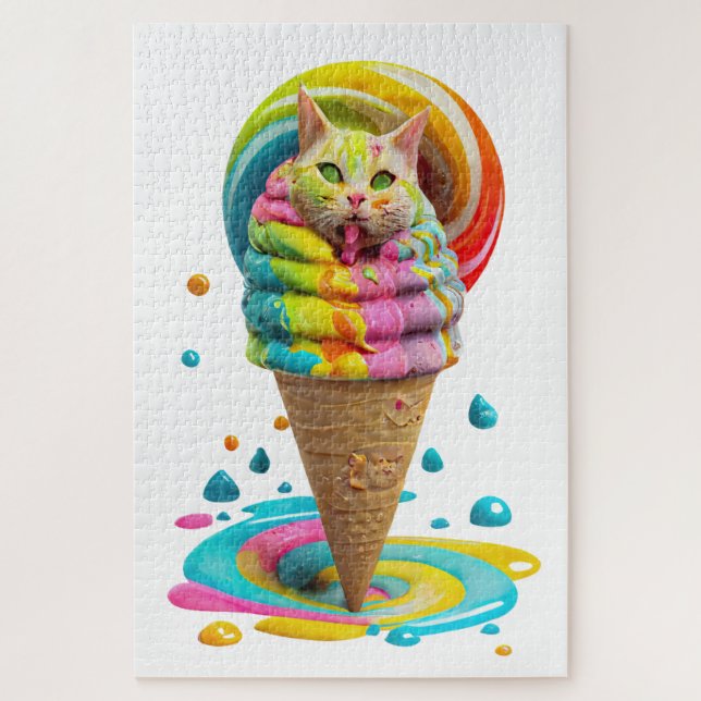 Cute Cat Ice Cream Cone colourful Jigsaw Puzzle (Vertical)