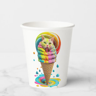 Cute Cat Ice Cream Cone colourful Paper Cups