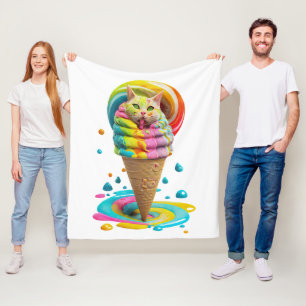 Cute Cat Ice Cream Cone colourful Throw Pillow Fleece Blanket