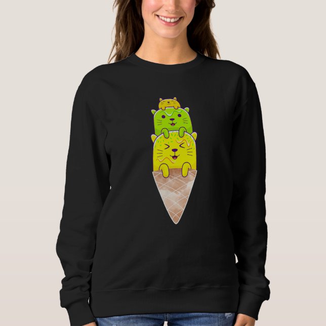 Cute Cat Ice Cream Cone Triple Scoop Sweatshirt (Front)