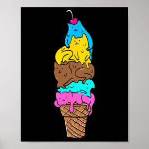 Cute Cat Ice Cream - Kitty Cat Dessert Shirt 1 Poster