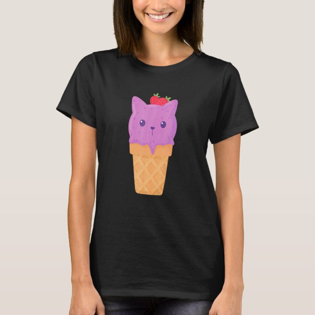Cute Cat Ice Cream Kitty Cat Dessert T-Shirt (Front)
