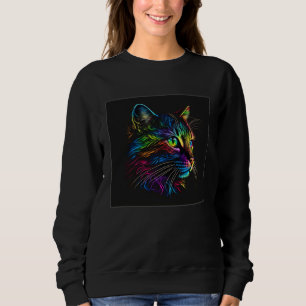 Cute Cat Illustration Adorable Minimal Black Women Sweatshirt