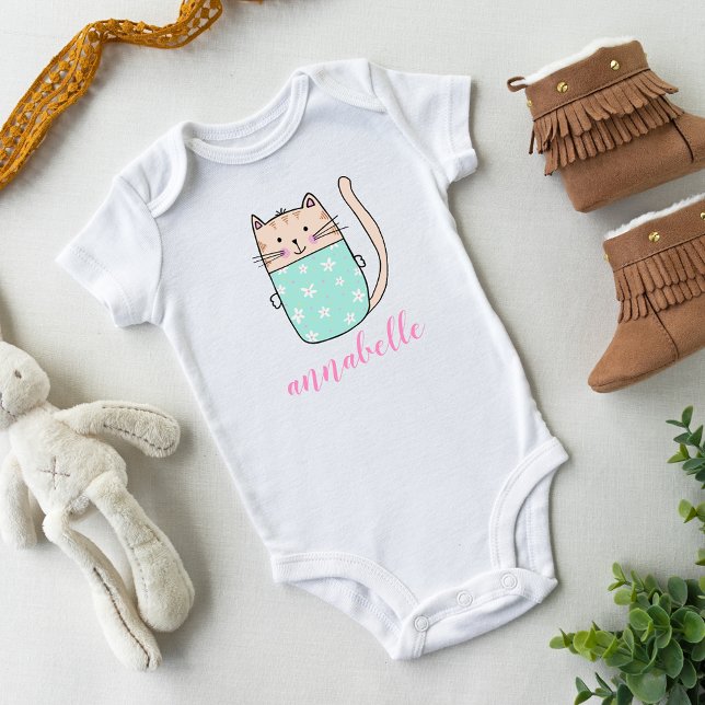 Cute Cat Illustration Baby Girl Name Bodysuit (Creator Uploaded)