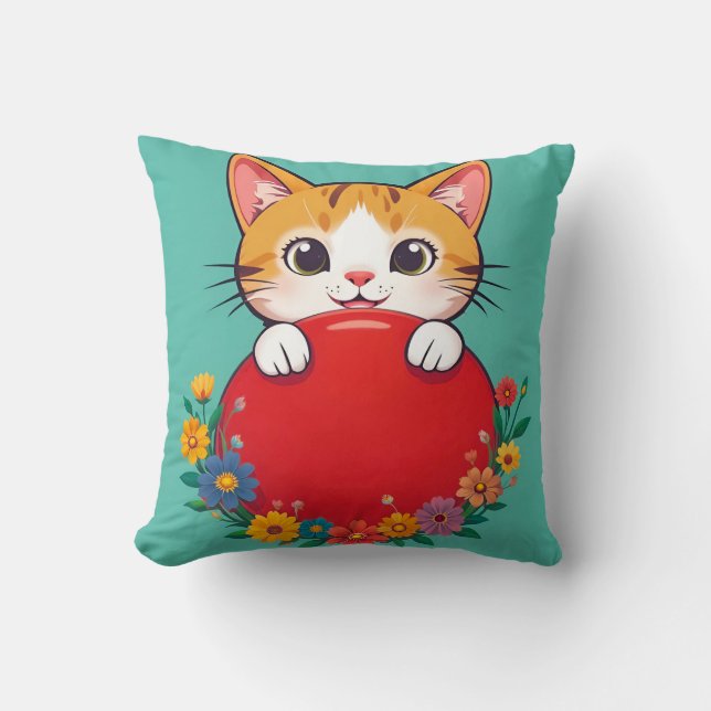 Cute Cat Illustration Cushion (Front)