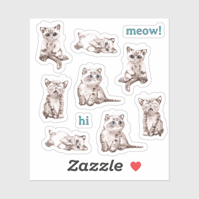 Cute Cat Illustration Custom Stickers (Sheet)