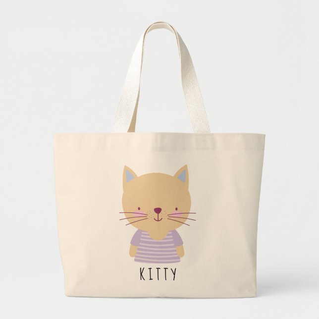 Cute Cat Illustration - Customisable Large Tote Bag (Front)