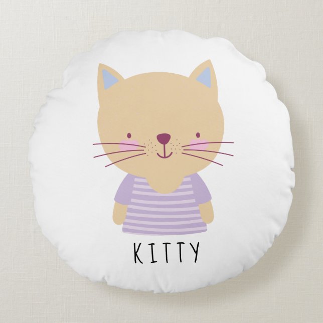Cute Cat Illustration - Customisable Round Pillow (Front)