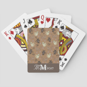 Cute Cat Illustration Doodles Monogram Name Playing Cards